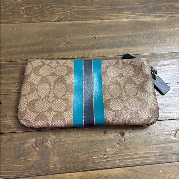 Coach Varsity LG Wristlet in Signature C Brown Leather and Shades of Blue - Picture 2 of 7